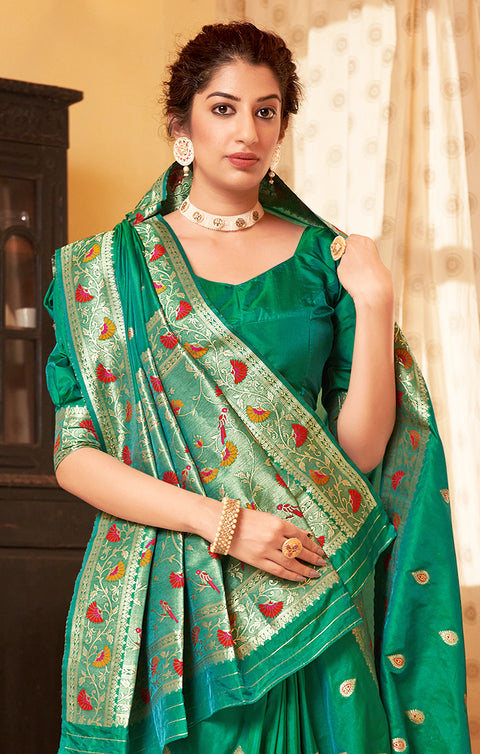 Exquisite Green Color Party Wear Paithani Silk Designer Saree