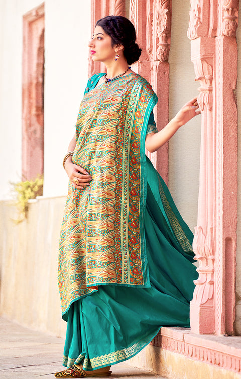 Imposing Sea Green Color Party Wear Soft Banarasi Silk Designer Saree