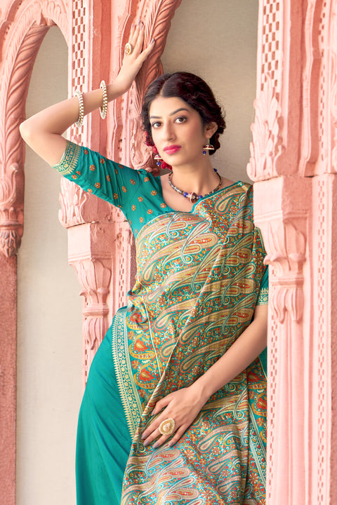 Imposing Sea Green Color Party Wear Soft Banarasi Silk Designer Saree