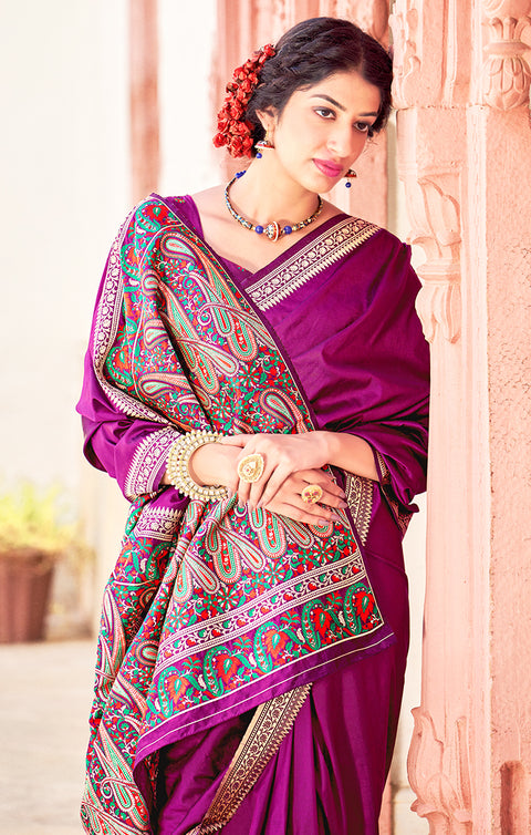 Hypnotic Purple Color Party Wear Soft Banarasi Silk Designer Saree