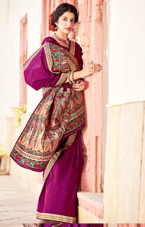 Hypnotic Purple Color Party Wear Soft Banarasi Silk Designer Saree