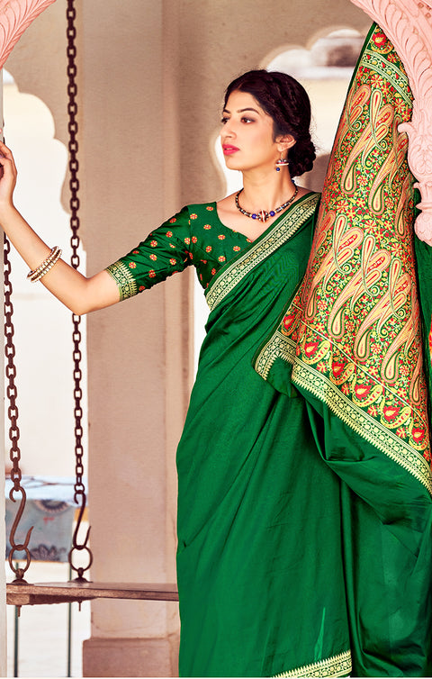 Imposing Green Color Party Wear Soft Banarasi Silk Designer Saree