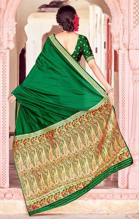 Imposing Green Color Party Wear Soft Banarasi Silk Designer Saree