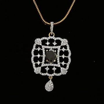 American Diamond CZ Pendant Set 22k Gold Plated with Earrings