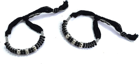 Silver traditional (With Black Beads and Black Thread) Nazaria/Bracelet For New Born (Design 1) - PAAIE