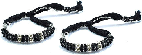 Silver traditional (With Black Beads and Black Thread) Nazaria/Bracelet For New Born (Design 1) - PAAIE