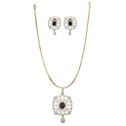 American Diamond CZ Pendant Set 22k Gold Plated with Earrings