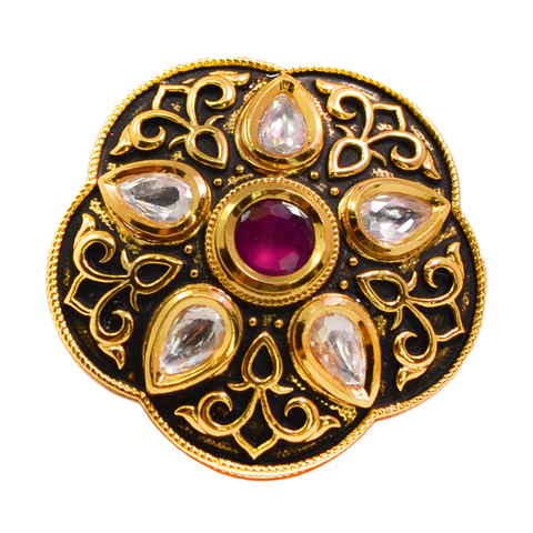 Large Black Kundan Adjustable Ring - PAAIE