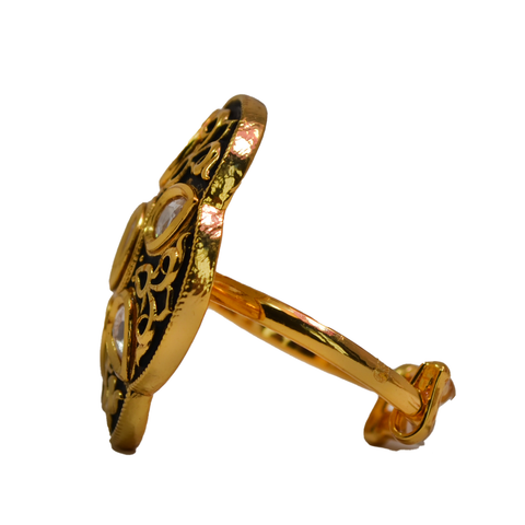 Large Black Kundan Adjustable Ring - PAAIE