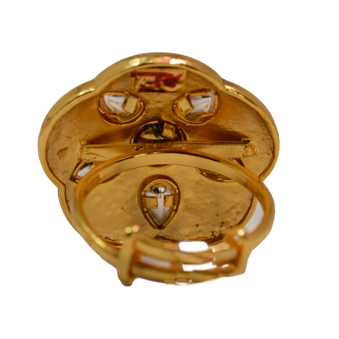 Large Black Kundan Adjustable Ring - PAAIE