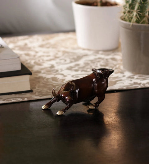 Brass Charging Bull 5 Inches Showpiece, Christmas ,Office Decoration, Ornament, Bull Sculpture, Bull Statue(Design 76)