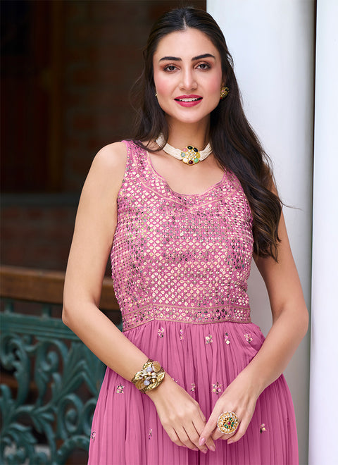 Georgette Fabric Pink Color Function Wear Soothing Jump Suit (K801)