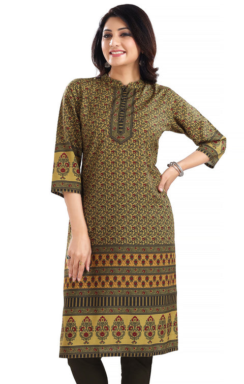 Extraordinary Green/Yellow Color Indian Ethnic Kurti For Casual Wear (K735)