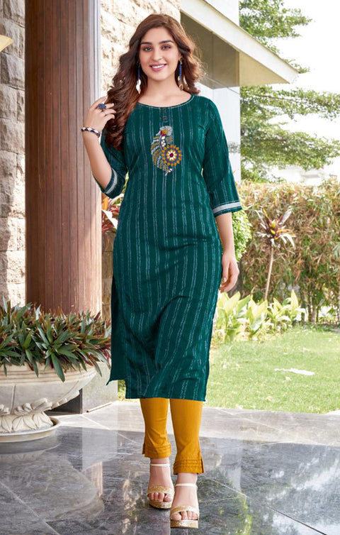 Sensational Sea Green Designer Kurti with Pant For Casual and Ethnic Wear (K207) - PAAIE