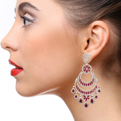 American Diamond Chandbali Ruby Earrings - PAAIE