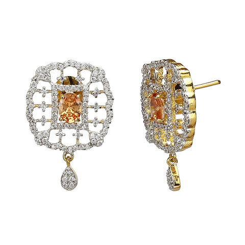 American Diamond 22k Gold Plated CZ Pendant Set with Earrings