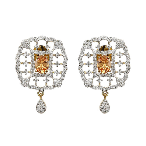American Diamond 22k Gold Plated CZ Pendant Set with Earrings