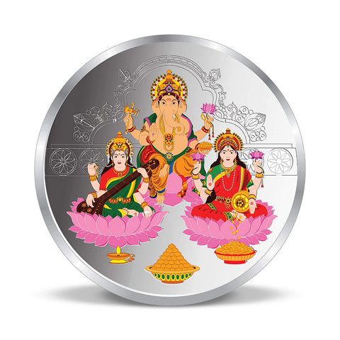 999 Lakshmi Ganesha Saraswati Pure Silver 10 Grams Coin (Design 51)