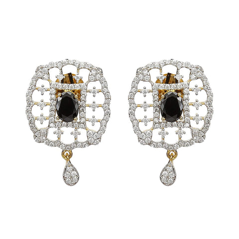 American Diamond CZ Pendant Set 22k Gold Plated with Earrings