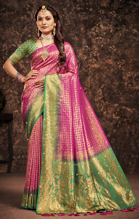 Designer Magenta & Green Color Silk Saree For Casual & Party Wear (D657)