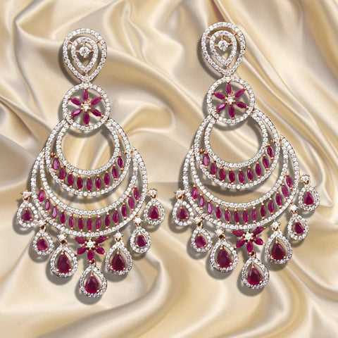 American Diamond Chandbali Ruby Earrings - PAAIE