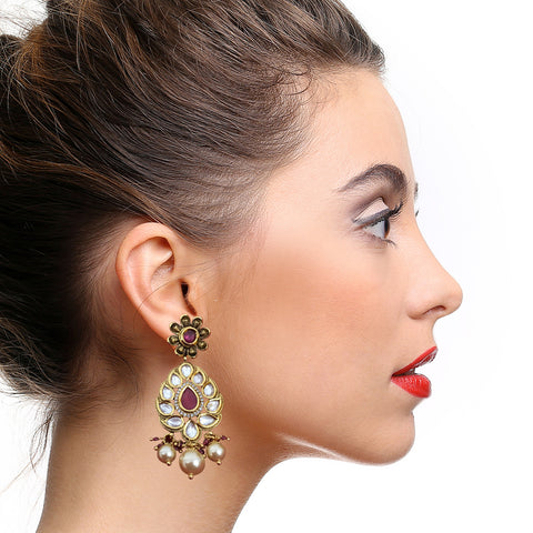 Gold Plated Kundan Premium Earrings (Design 59) - PAAIE