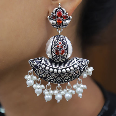 Oxidised Silver Plated Metal Earrings with Beads for Women (E144) - PAAIE