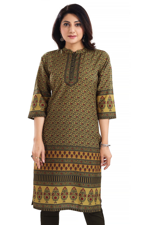 Extraordinary Green/Yellow Color Indian Ethnic Kurti For Casual Wear (K735)