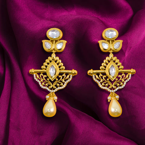 Gold Plated Kundan Earrings (Design 12) - PAAIE