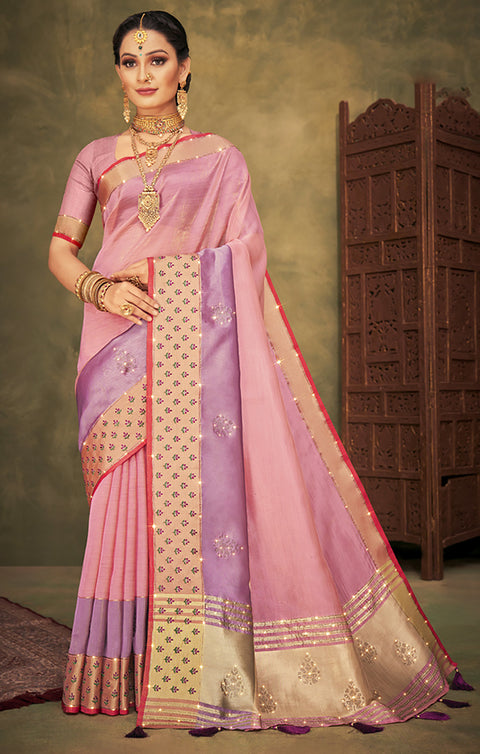 Designer Pink & Purple Color Silk Saree For Casual & Party Wear (D649)