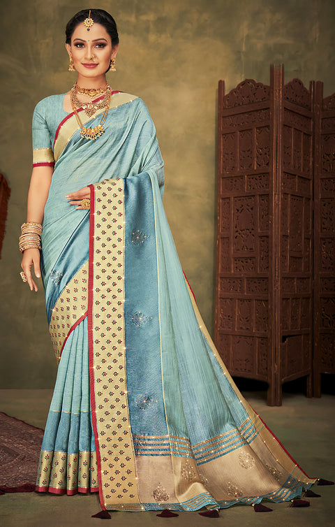 Designer Blue Color Silk Saree For Casual & Party Wear (D651)