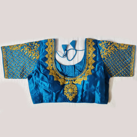 Designer Blue Color Embroidery Blouse in Silk for Party Wear (Design 925)