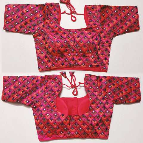 Pink Zari & Foil Mirror Work Blouse in Silk (Design 933)