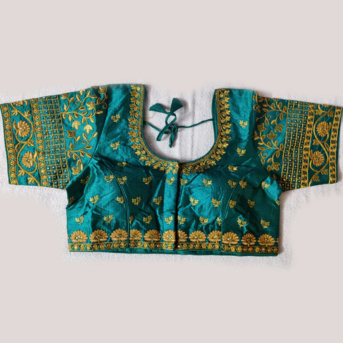 Designer Sea Green Color Silk Embroidered Blouse For Wedding & Party Wear (Design 944)