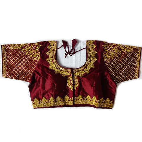Designer Maroon Color Silk Embroidered Blouse For Wedding & Party Wear (Design 958)
