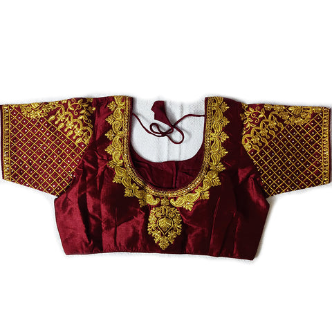 Designer Maroon Color Silk Embroidered Blouse For Wedding & Party Wear (Design 958)