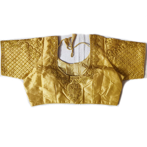 Designer Golden Color Silk Embroidered Blouse For Wedding & Party Wear (Design 963)