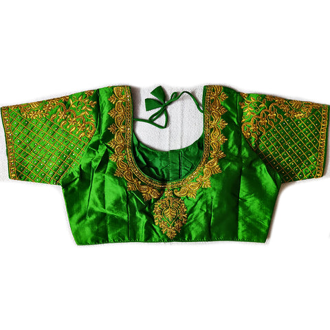Designer Green Color Silk Embroidered Blouse For Wedding & Party Wear (Design 964)