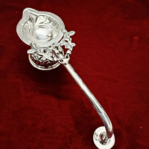925 Silver Long Diya with Handle (Design 31) - PAAIE