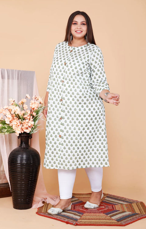 Sensational White & Green Color Indian Ethnic Kurti For Casual Wear (K438)