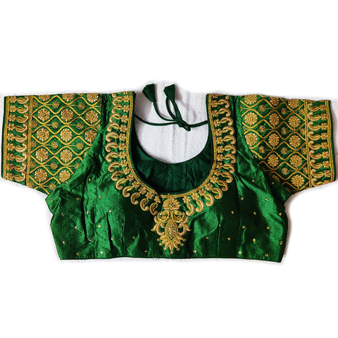 Designer Green Color Silk Embroidered Blouse For Wedding & Party Wear (Design 975)
