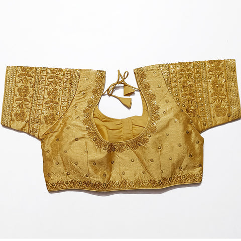 Designer Golden Color Silk Embroidered Blouse For Wedding & Party Wear (Design 980)