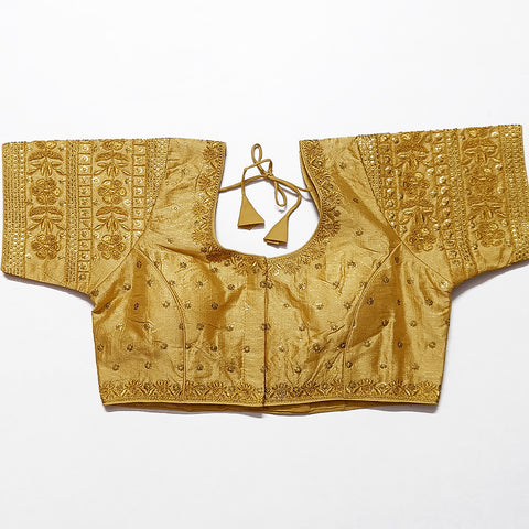Designer Golden Color Silk Embroidered Blouse For Wedding & Party Wear (Design 980)