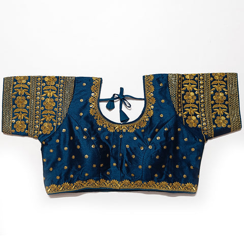 Designer Blue Color Silk Embroidered Blouse For Wedding & Party Wear (Design 982)