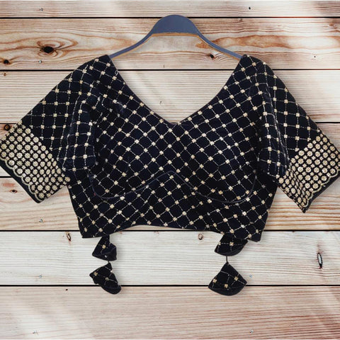 Readymade Black Velvet Embroidered Blouse For Party Wear (Design 993)