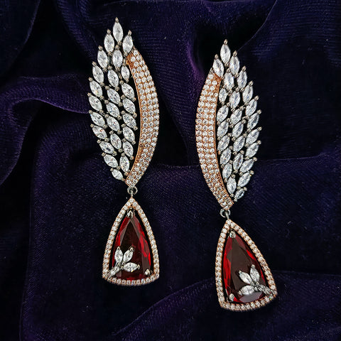 Oxidized Red Color American Diamond Contemporary Earrings (E190) - PAAIE