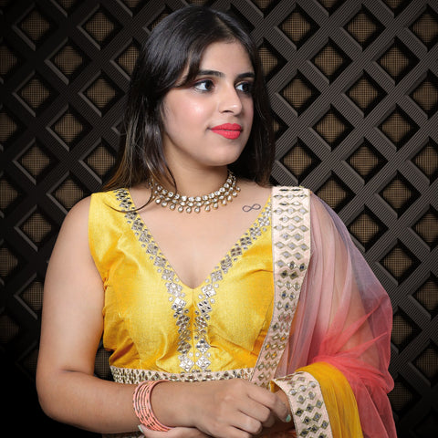 Designer Gold Plated Royal Kundan Necklace with Earrings (D390)