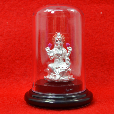 999 Pure Silver Lakshmi Circular Idol with Red Headrest - PAAIE