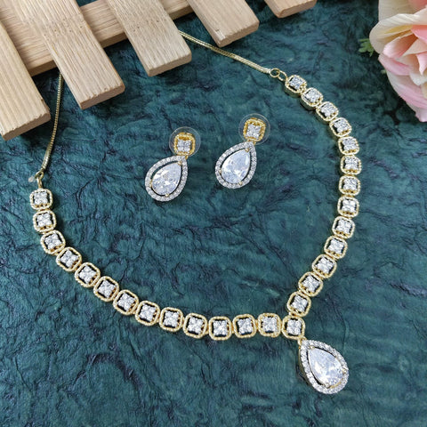 Designer Semi-Precious American Diamond Necklace with Earrings (D705)