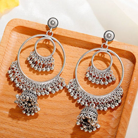 Oxidized Silver Color Traditional Jhumki Earrings (E202)